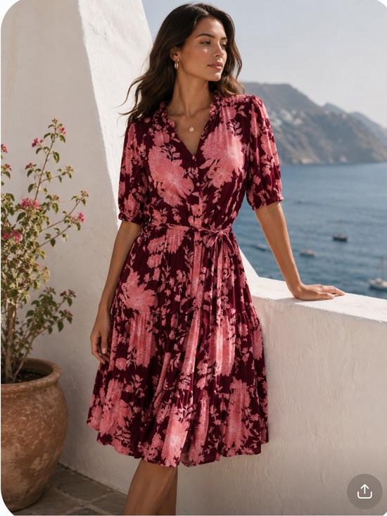 Draper James Dresses & Skirts - DRAPER JAMES Floral Pink and Burgundy Wrap-Style Women's Dress Size Large